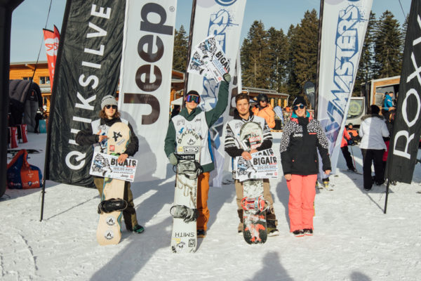 Il podio DEEJAY Xmasters Big Air Contest, da destra Federico Olivieri, Vlad Khadarin, Nicola Ganz